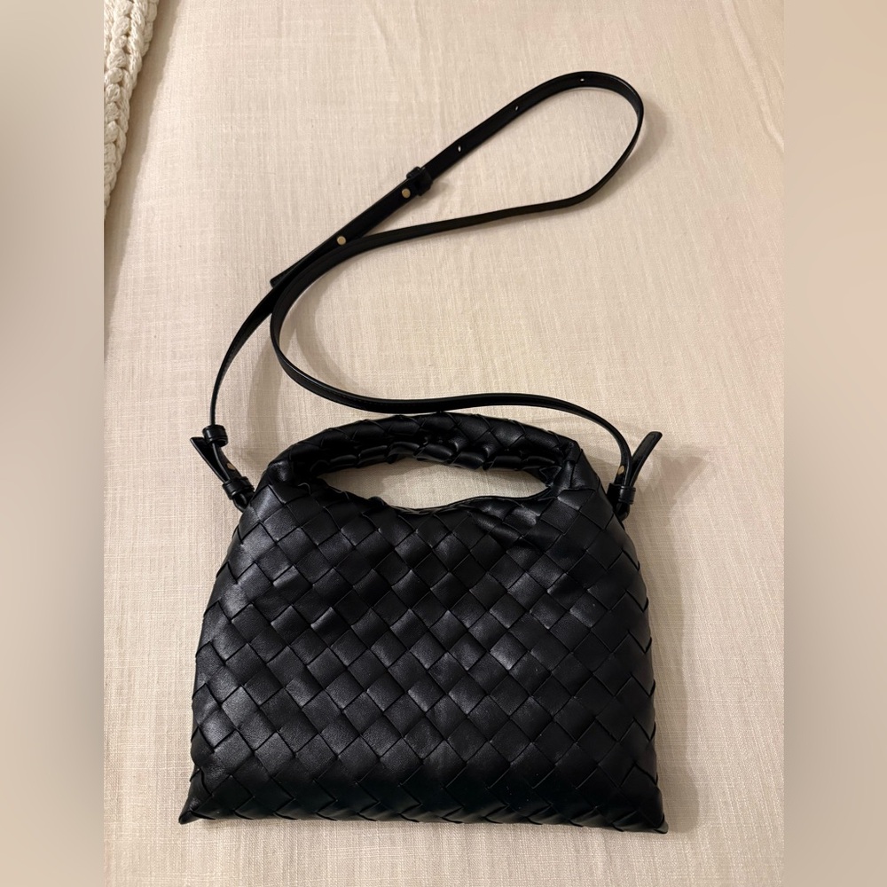 Bottega Veneta Mini Hop Black Woven Leather Crossbody Bag - Women